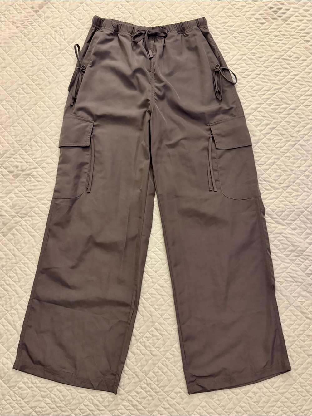 AS Revival Gray Wide Leg Cargo Parachute Pants Side Ties Size M - EUC